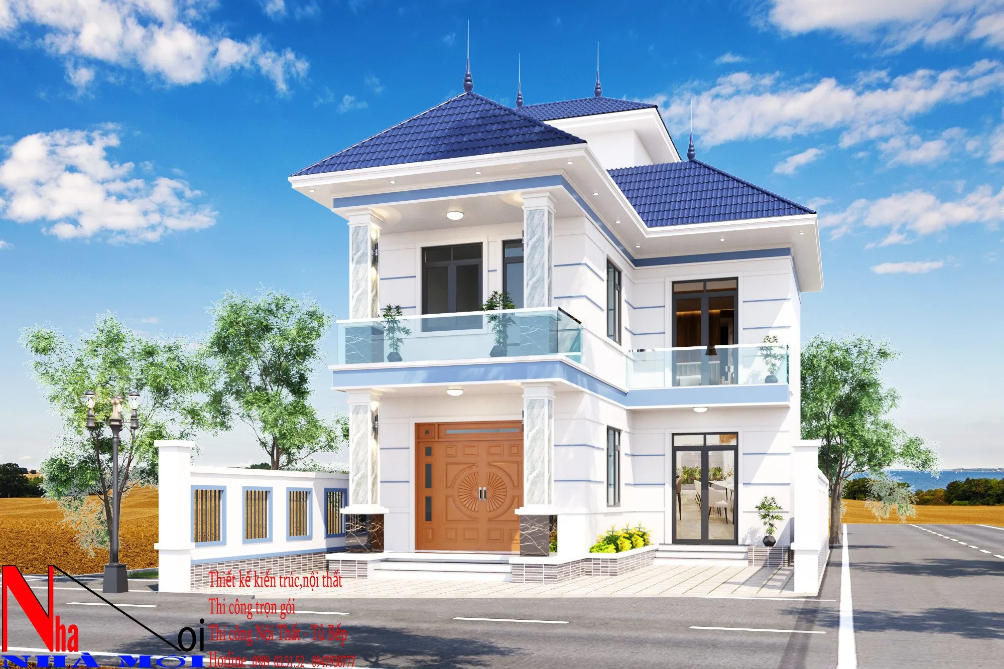 Phối cảnh tổng thể biệt thự 2 tầng mái Nhật hiện đại tại Vụ Bản Nam Định