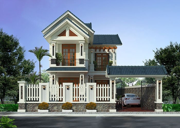 Mẫu thiết kế biệt thự nhà 2 tầng mái thái đẹp, sang trọng ở Nam Định