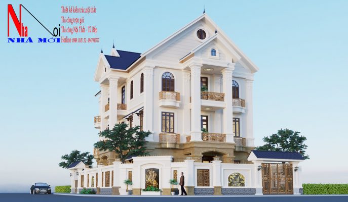 thiết kế nhà biệt thự 3 tầng kiểu pháp ở thành phố Nam Định giá rẻ