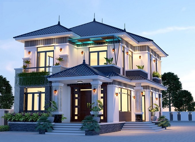 thiết kế thi công nhà biệt thự 2 tầng tại Nam Định