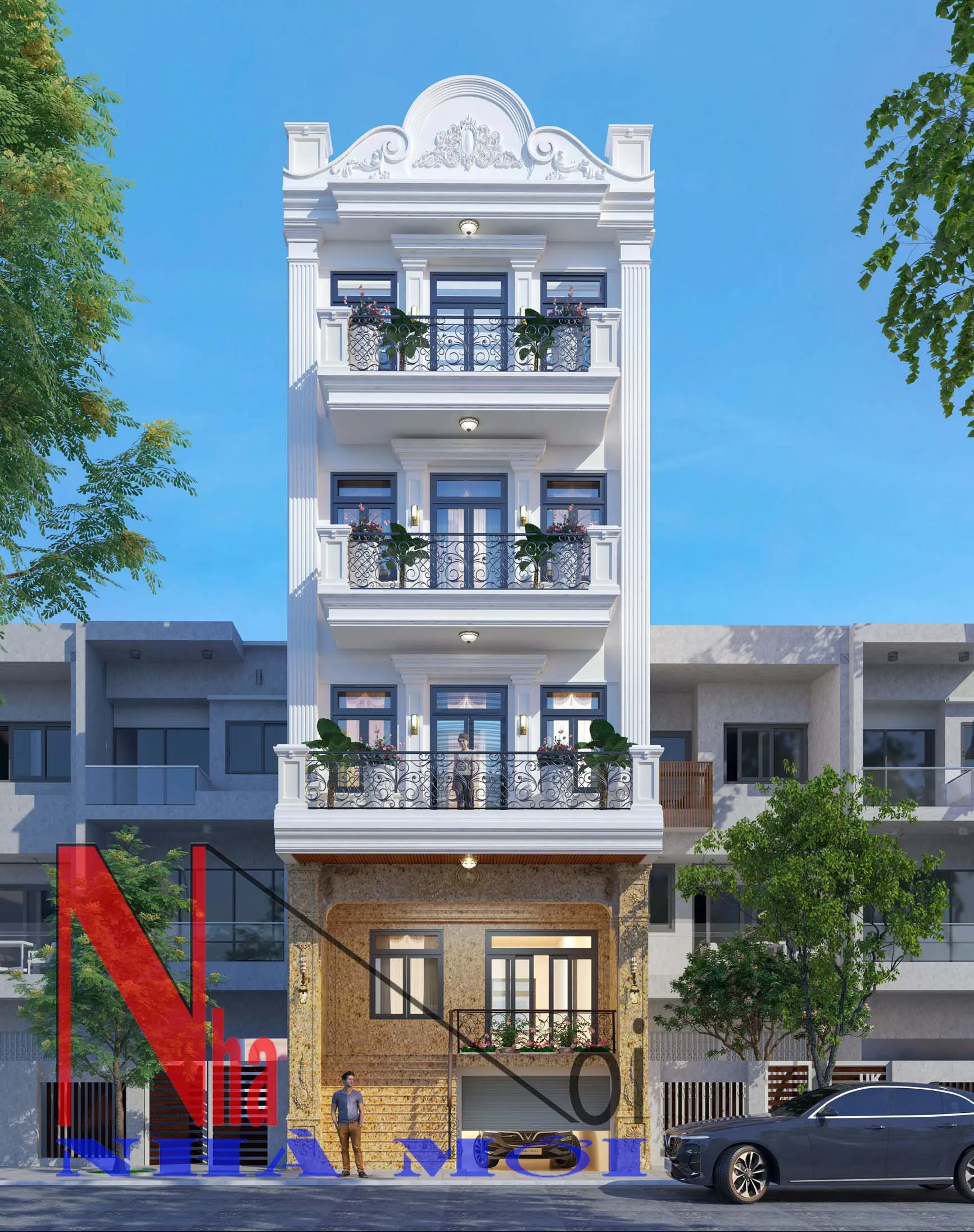 nhà ống 5 tầng tân cổ điển đẹp