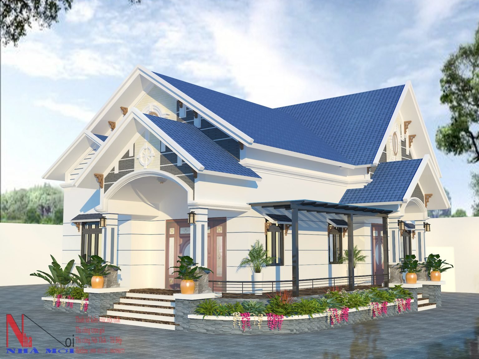 Mẫu nhà cấp 4 mái thái 3 phòng ngủ đẹp hiện đại