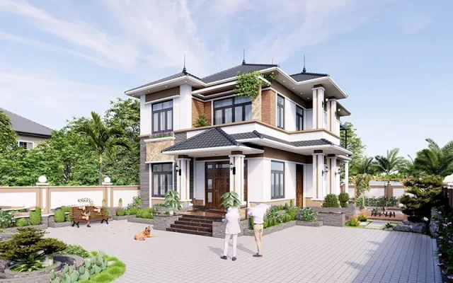 Mẫu biệt thự 2 tầng kết hợp sân vườn