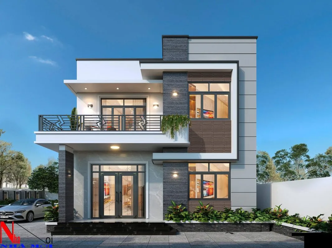 Phối cảnh mặt tiền biệt thự hiện đại 2 tầng tại Mỹ Lộc Nam Định